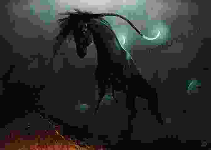 A Black Horse With Glowing Red Eyes, Standing In A Dark Forest The Tell Tale Horse: A Novel (Sister Jane 6)